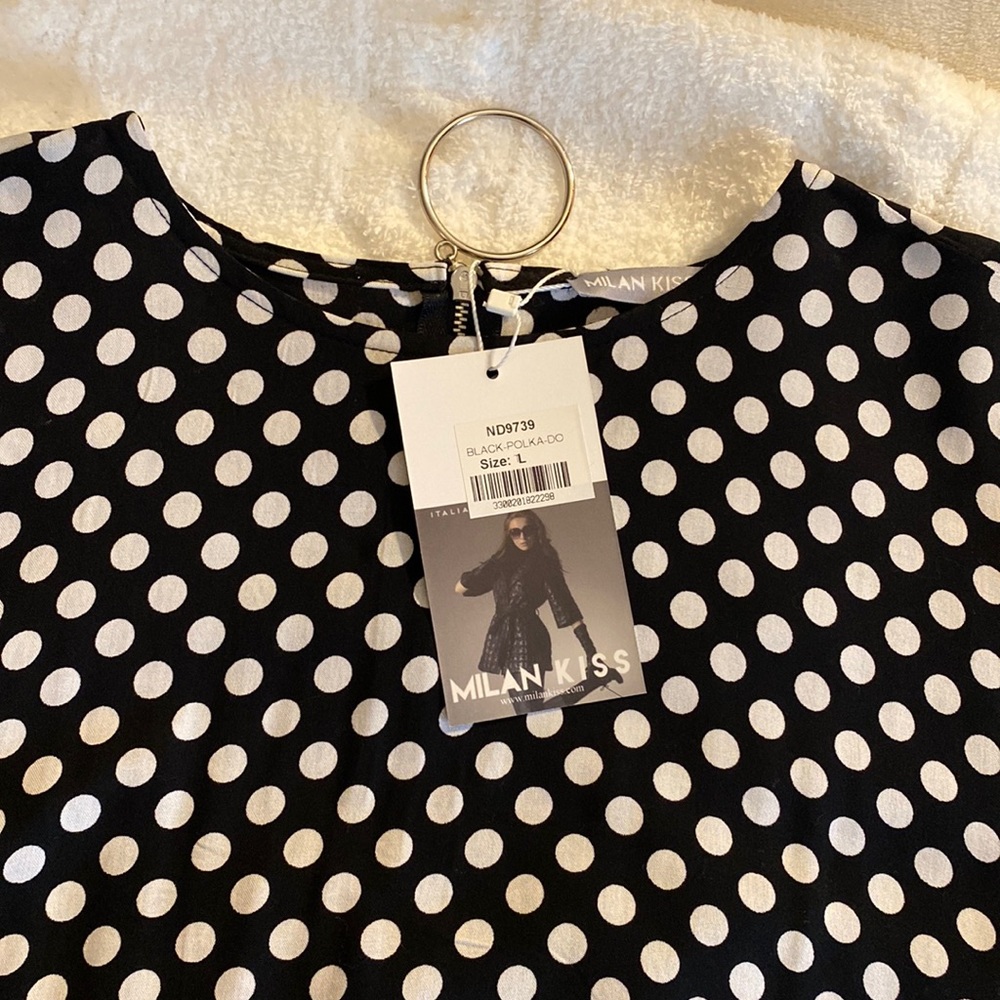 NWT Milan Kiss Black Polka Dot Shirt
